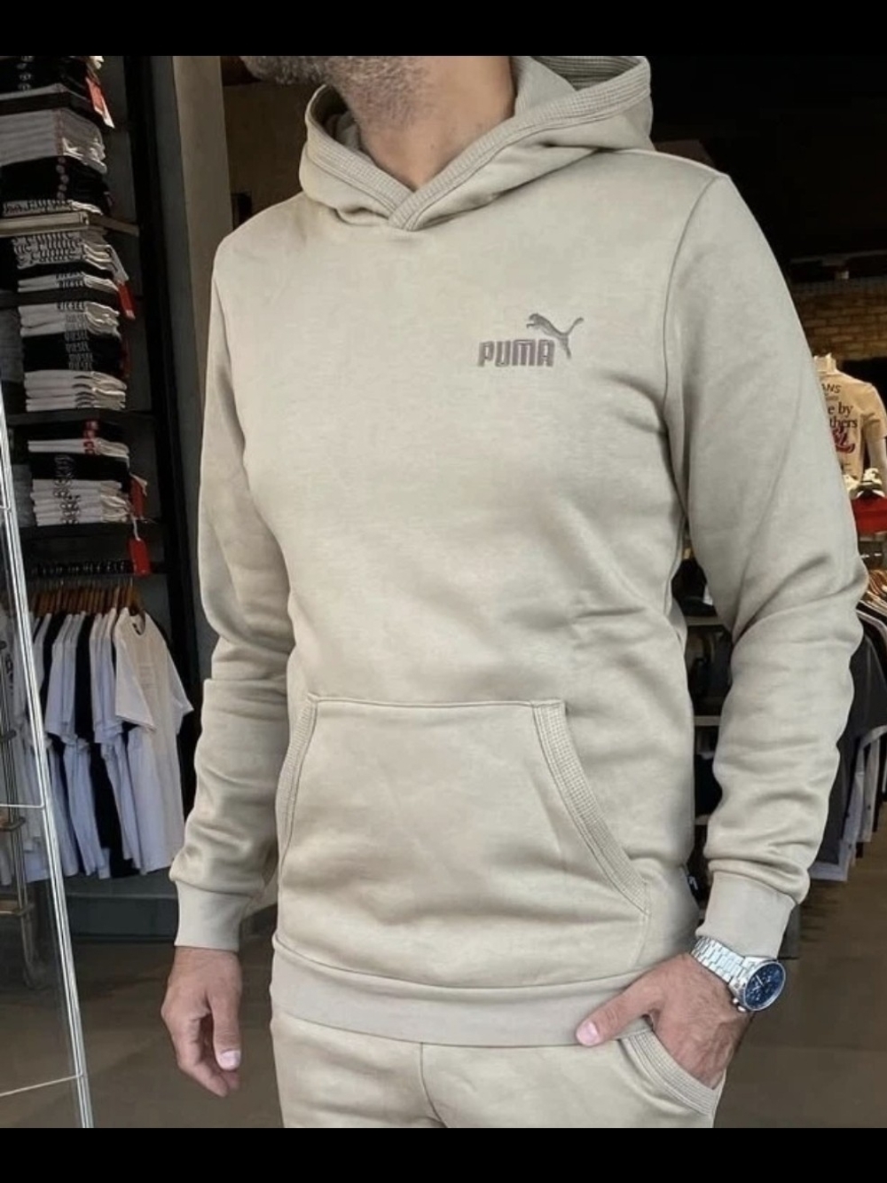 NWT Men's Puma Beige Fleece Pullover Hoodie - Size L